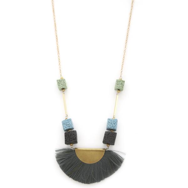 HALF CIRCLE TASSEL CUBE BEAD NECKLACE