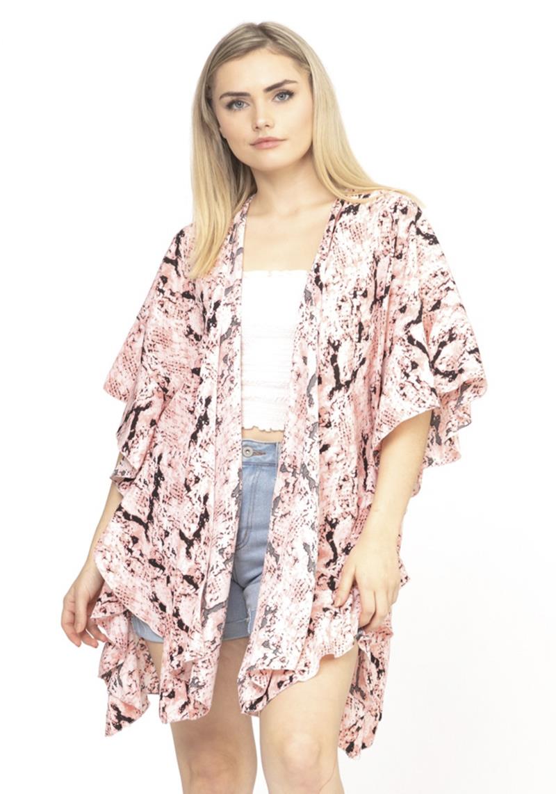 FASHION SNAKE PRINT RUFFLE KIMONO