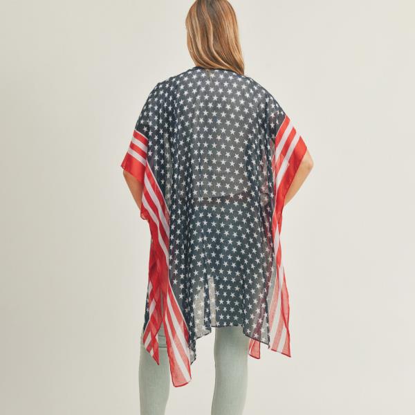 STRIPE TRIM AMERICAN FLAG KIMONO