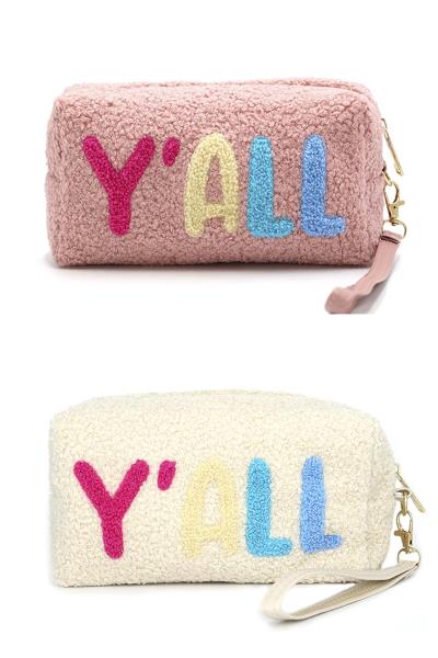 (12 PCS PACKAGE) FAUX FUR Y’ALL POUCH W/WRISTLET