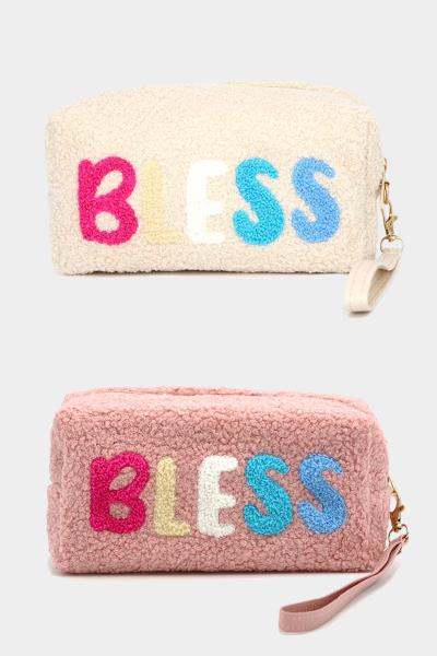 (12 PCS PACKAGE) FAUX FUR BLESS POUCH W/WRISTLET