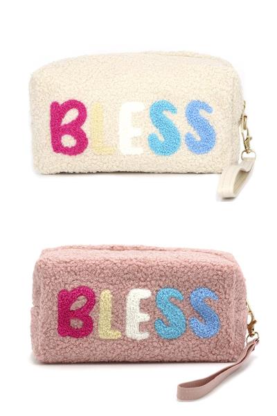 (12 PCS PACKAGE) FAUX FUR BLESS POUCH W/WRISTLET