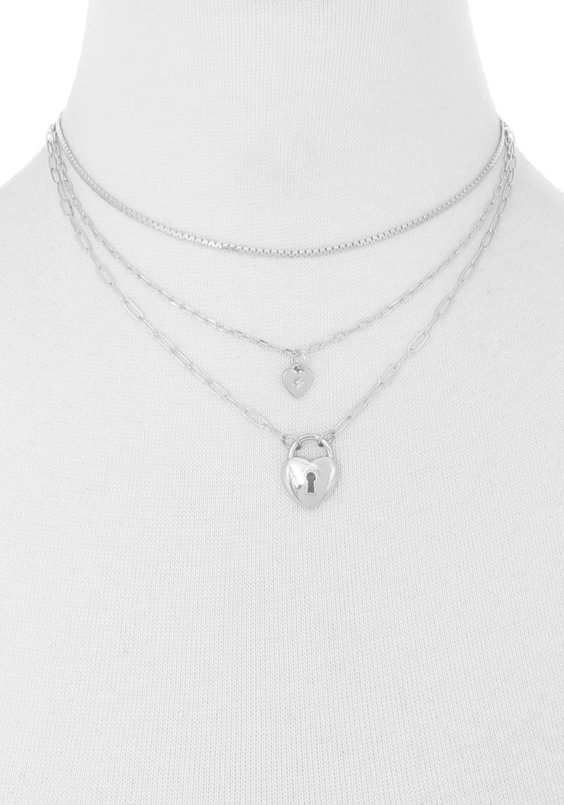 3 LAYERED METAL HEART PENDANT NECKLACE