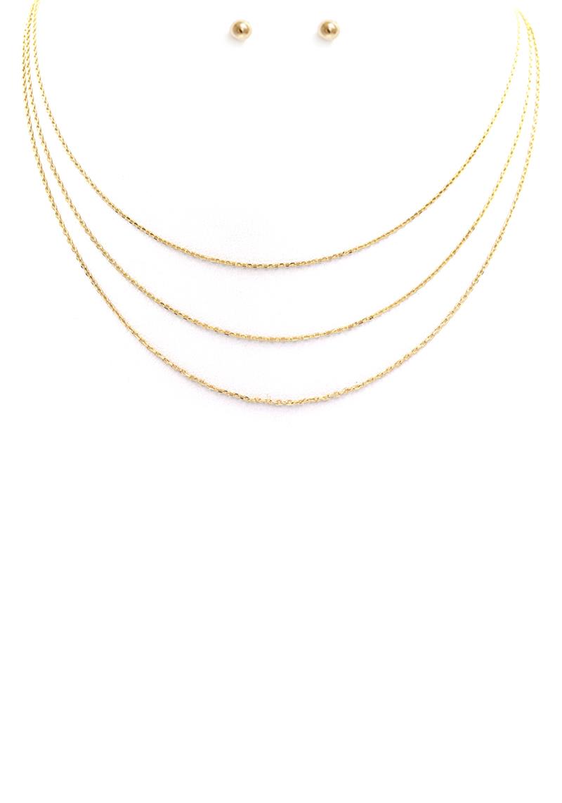 3 LAYERED METAL CHAIN NECKLACE EARRING SET
