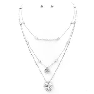3 LAYERED METAL CHAIN PENDANT NECKLACE EARRING SET
