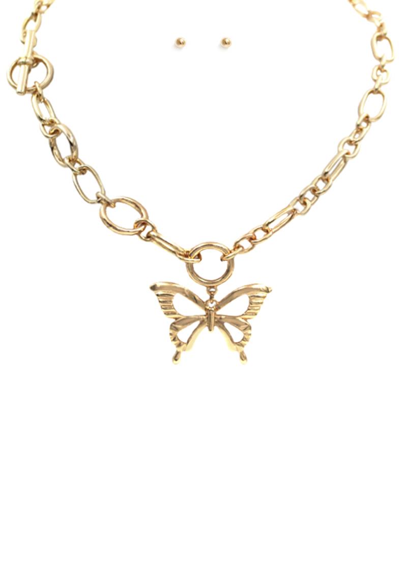 METAL CHAIN BUTTERFLY PENDANT NECKLACE