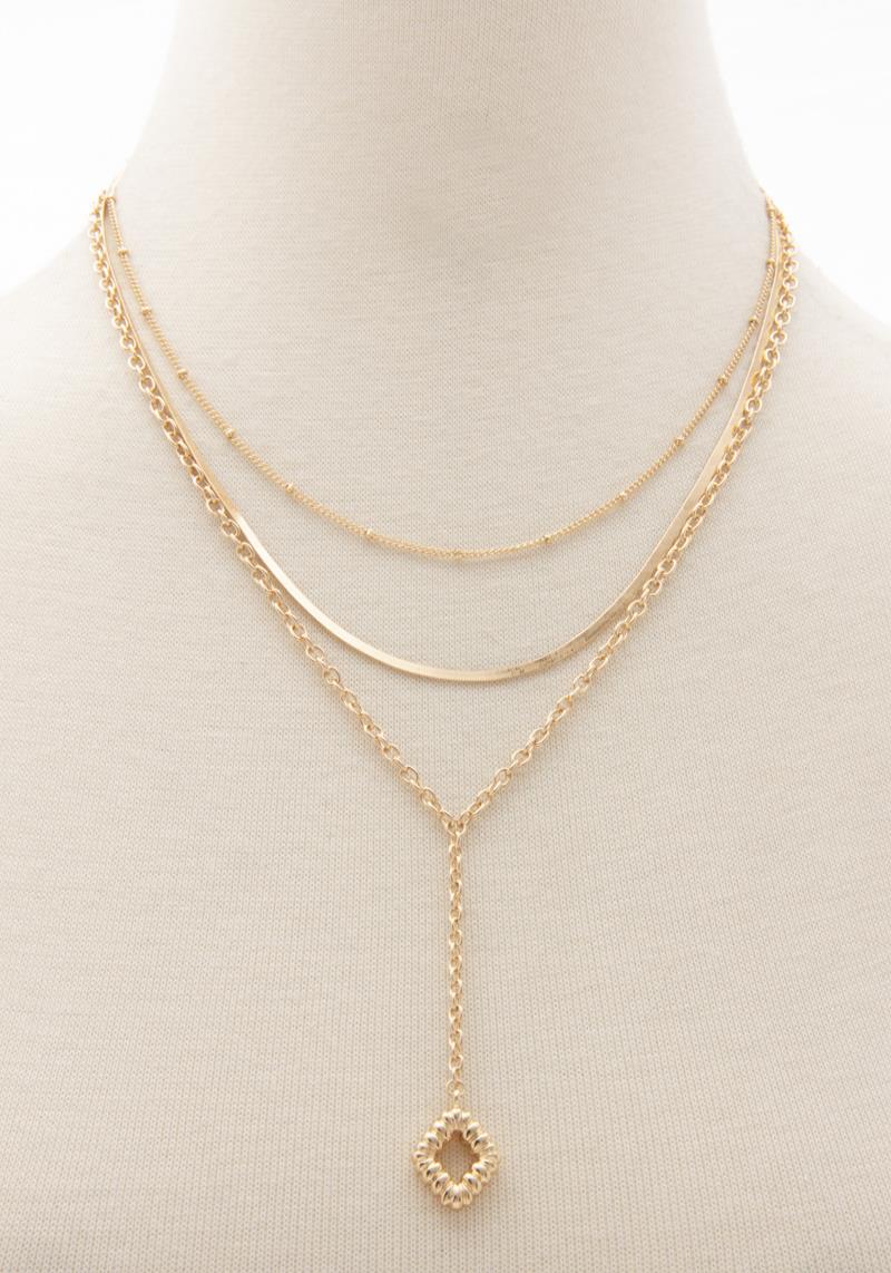 3 LAYERED METAL CHAIN Y NECK PENDANT NECKLACE