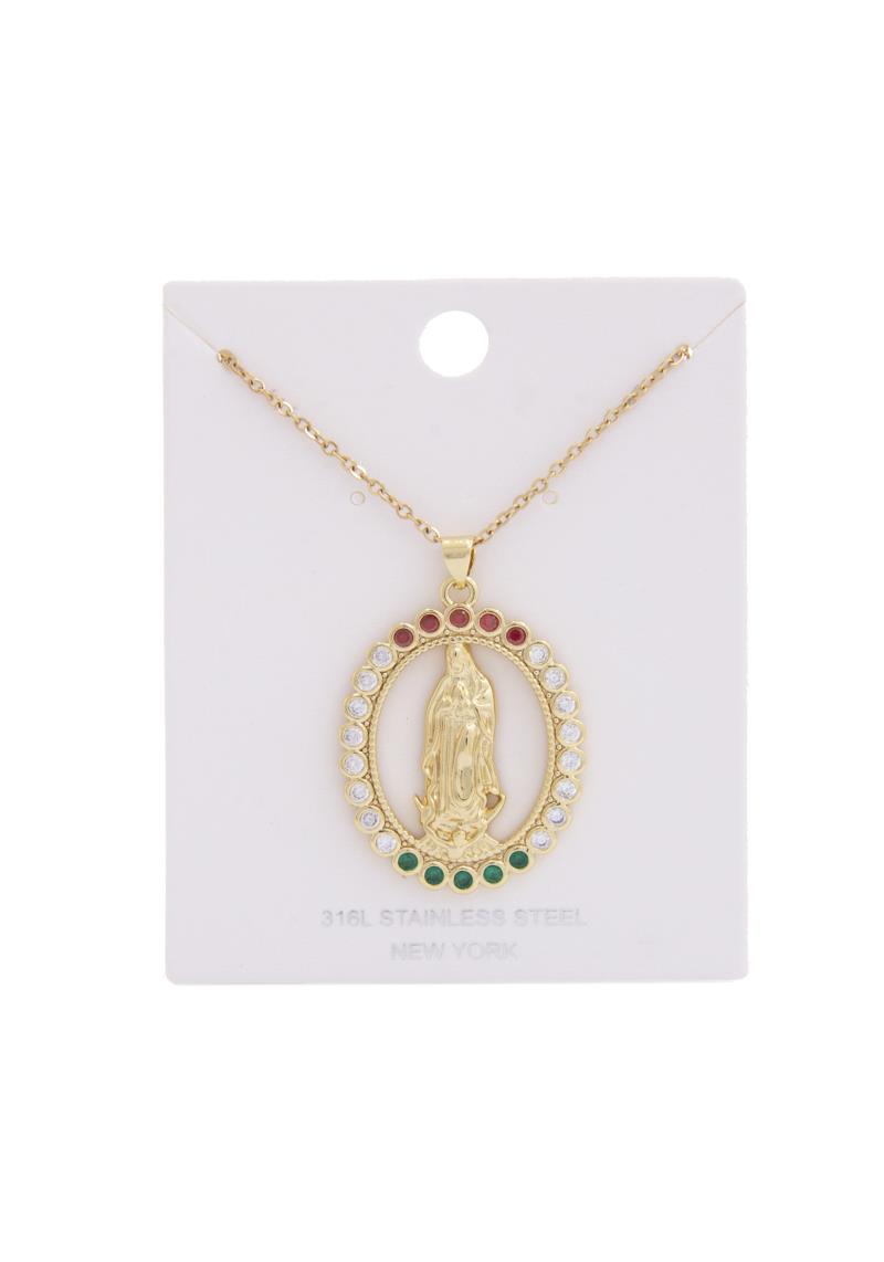 RELIGIOUS VIRGIN MARY CRYSTAL PENDANT NECKLACE