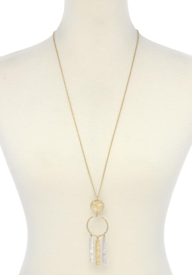 DOUBLE CIRCLE METAL BAR PENDANT NECKLACE