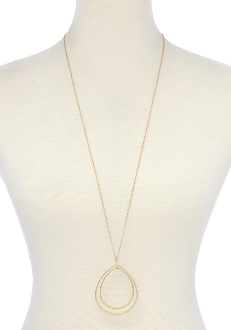DOUBLE TEXTURED TEADROP SHAPE METAL NECKLACE