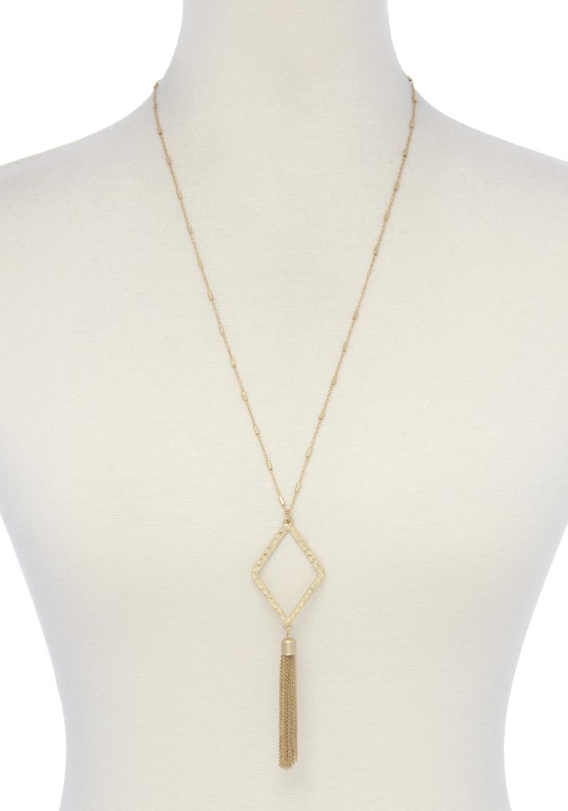 3 STYLE HAMMERED SHAPE METAL TASSEL NECKLACE