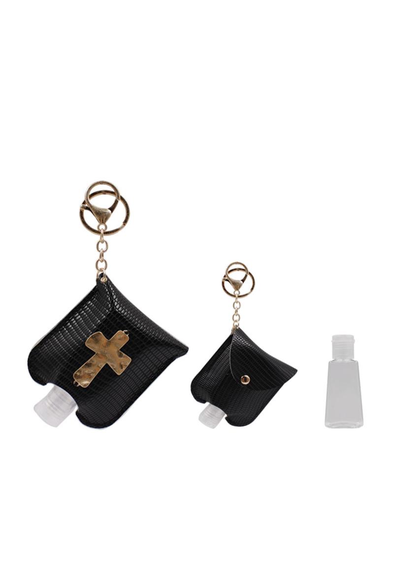 METAL CROSS MINI LEATHER EMPTY BOTTLE HOLDER KEY CHAIN BAG