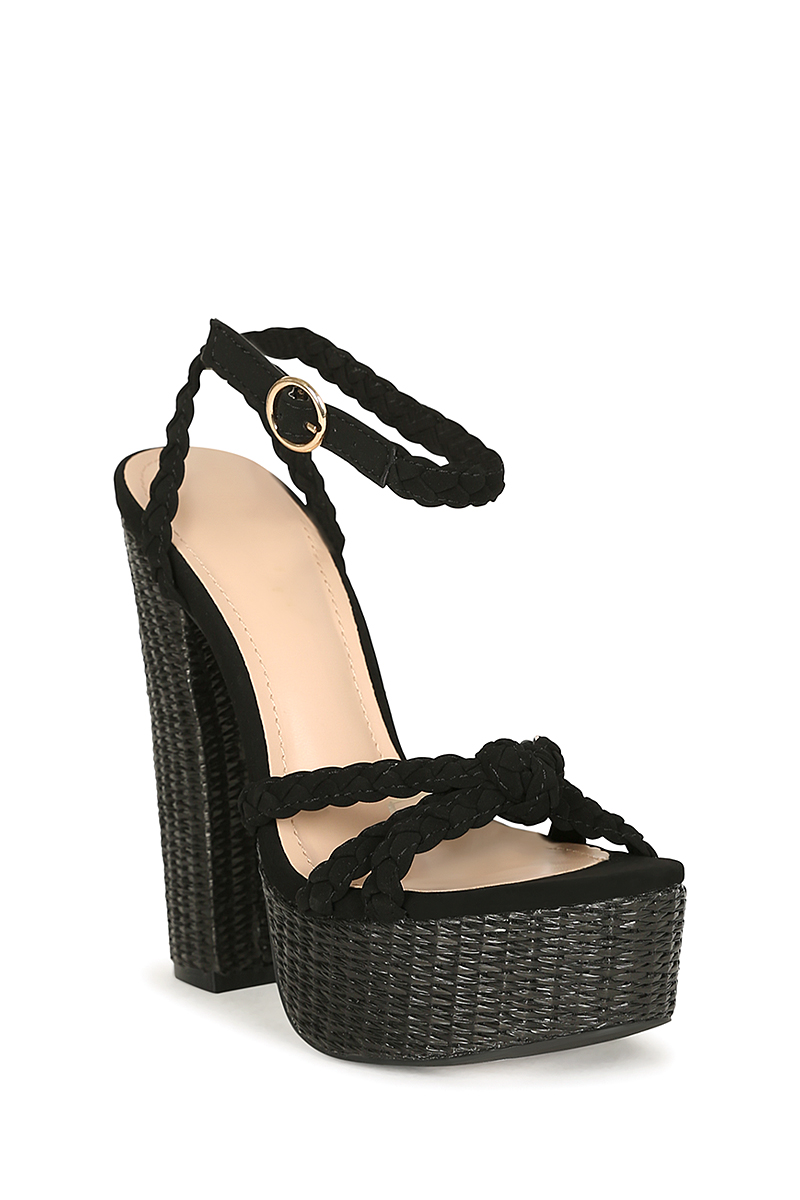 BRAID KNOT STRAP STRAW DESIGN BUCKEL SLIP HIGH HEEL