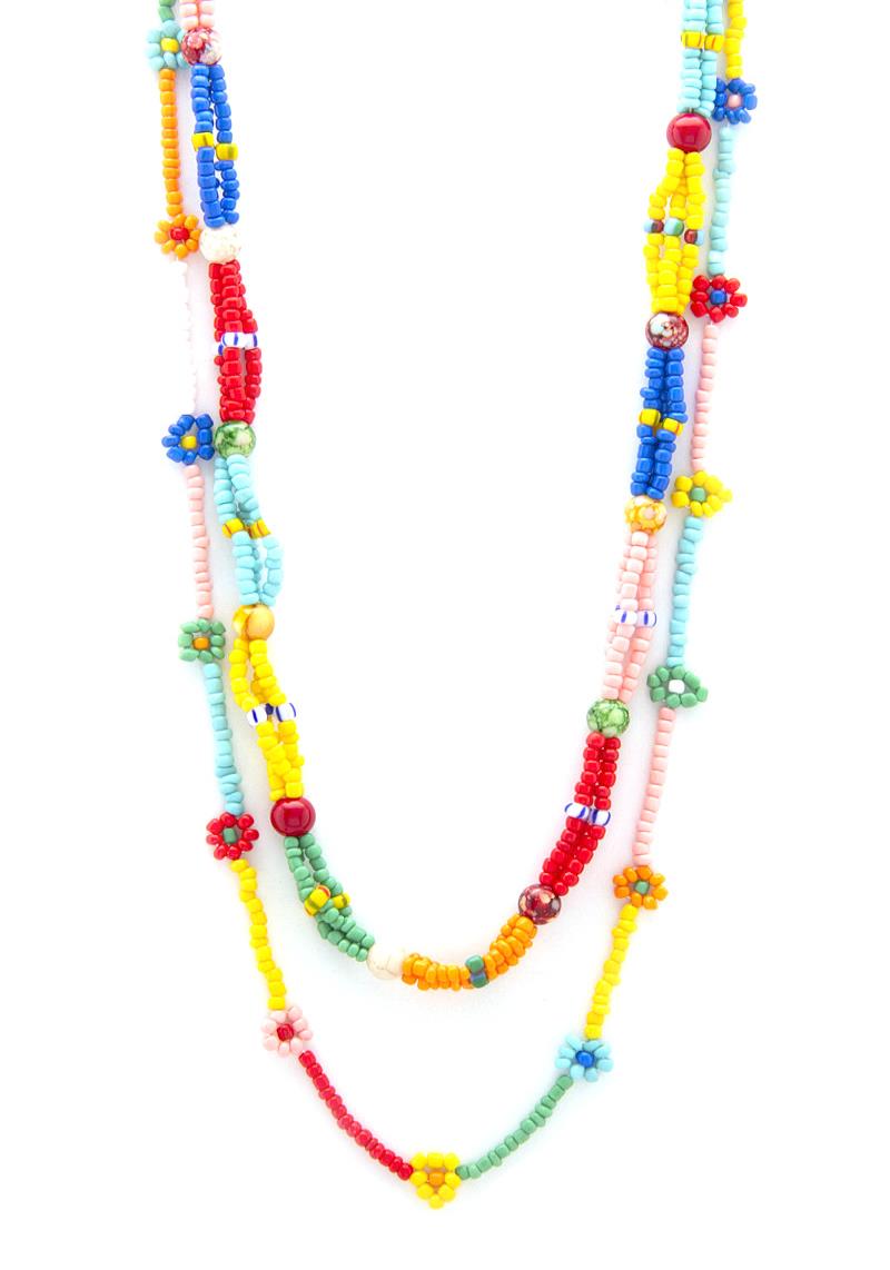 SEED BEAD FLOWER TWISTED NECKLACE