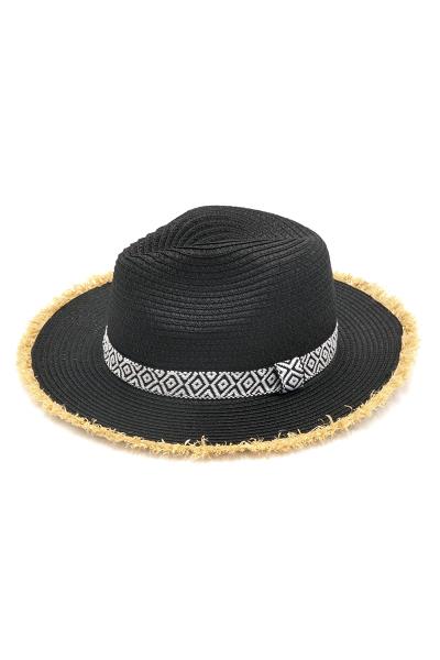 (ONLINE ONLY ) FRAYED TRIM AZTEC STRAW HAT