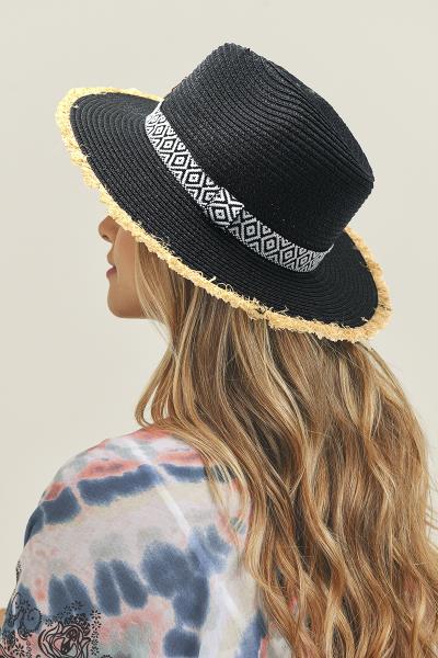 (ONLINE ONLY ) FRAYED TRIM AZTEC STRAW HAT