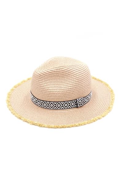FRAYED TRIM AZTEC STRAW HAT