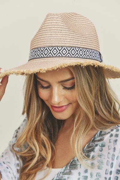 FRAYED TRIM AZTEC STRAW HAT