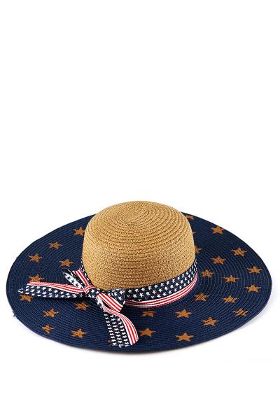 STYLISH STAR AND STRIPE NATURAL FIBER WOVEN SUN HAT