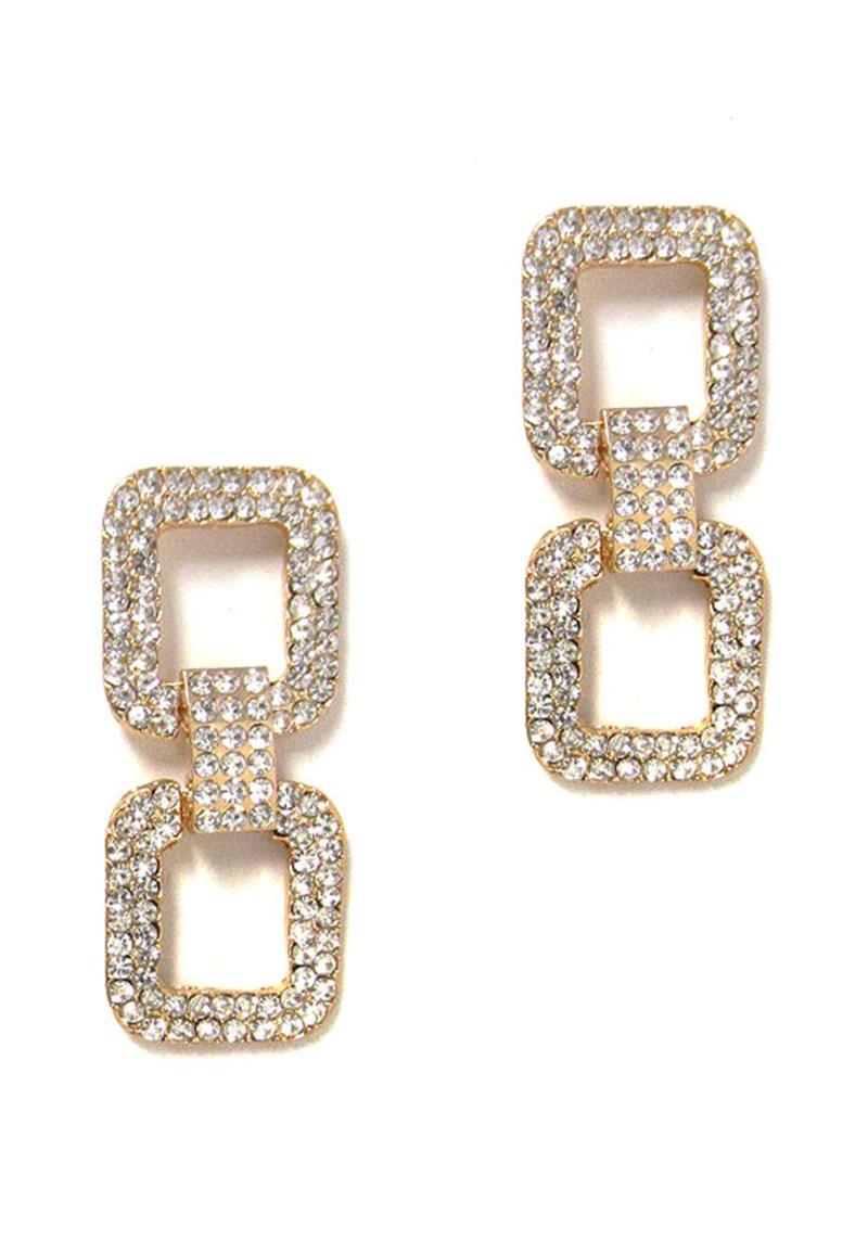 RHINESTONE DOUBLE RECTANGLE LINK EARRING