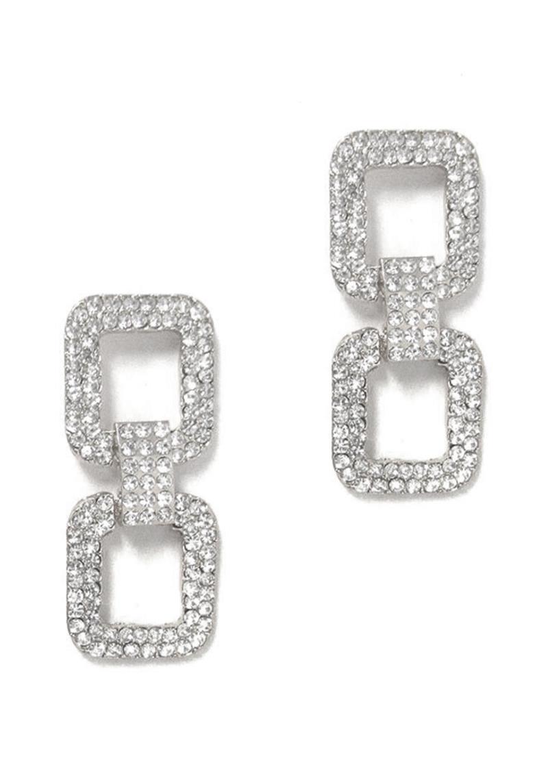 RHINESTONE DOUBLE RECTANGLE LINK EARRING