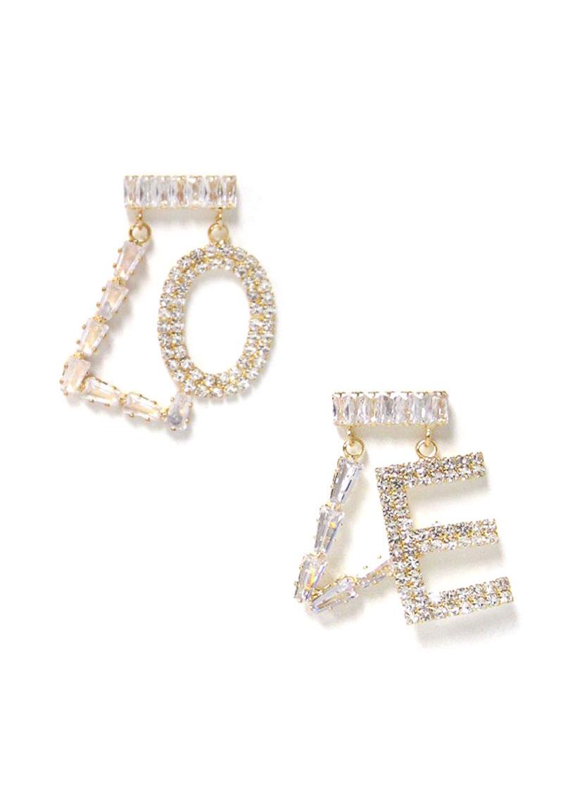 RHINESTONE LOVE LETTER DANGLE EARRING