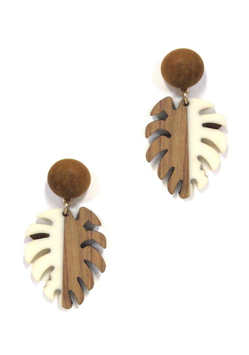 HALF WOOD LEAF DANGLE EARRING