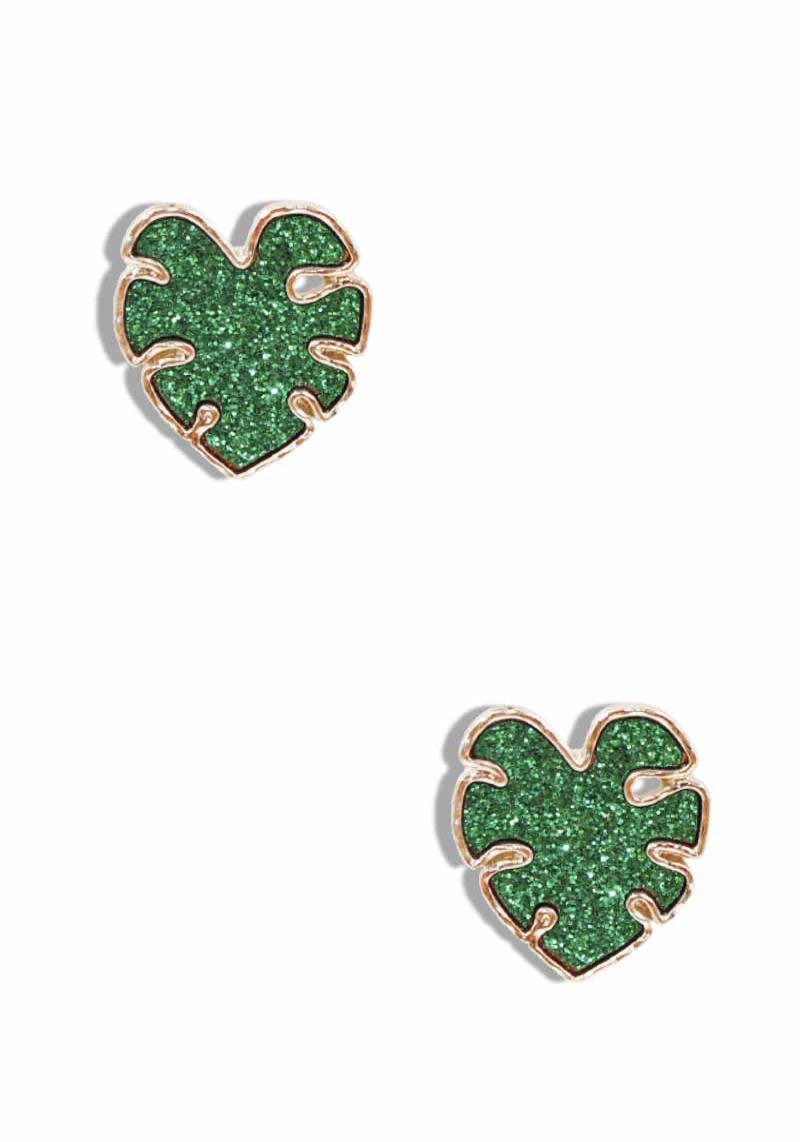 GLITTER LEAVES STUD EARRING