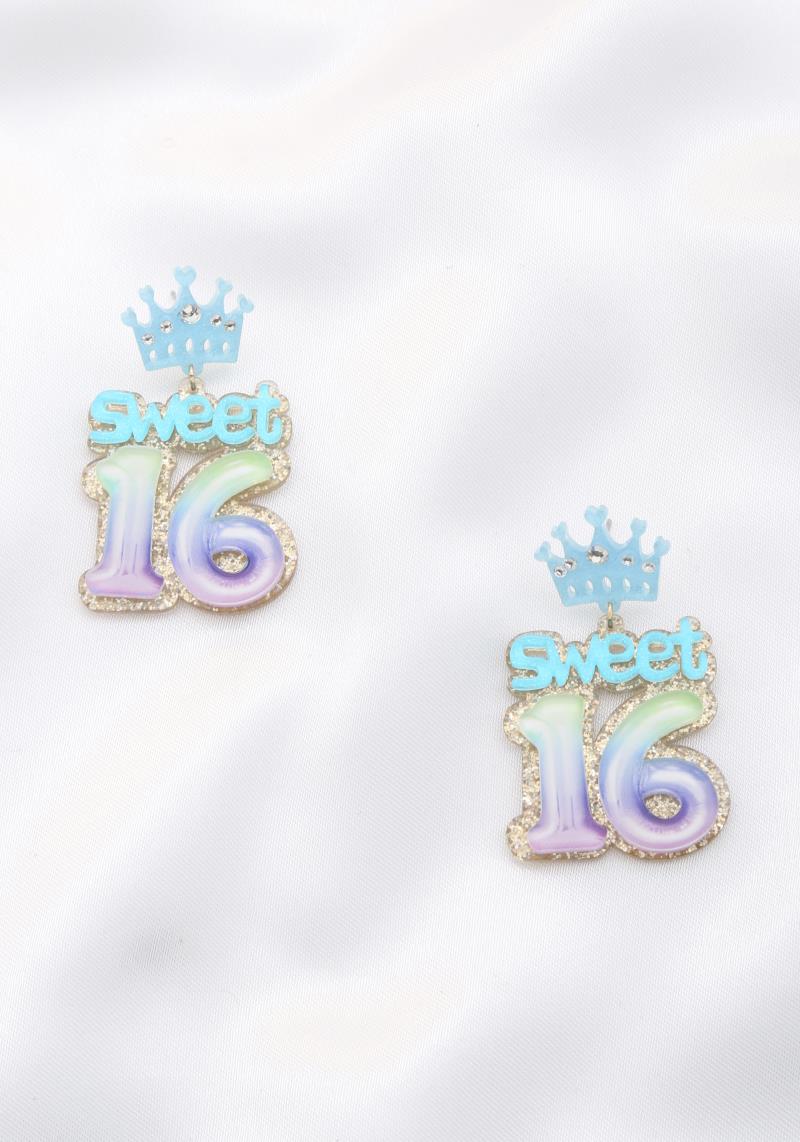 SWEET 16 GLITTER RESIN DANGLE EARRING