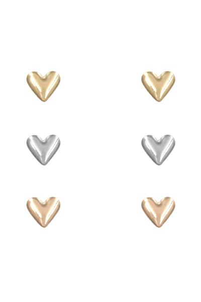 METAL HEART STUD EARRING 3 PAIR SET