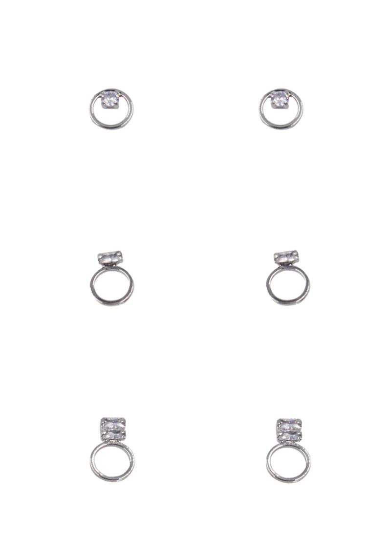 ROUND RHINESTONE STUD EARRING 3 PAIR SET