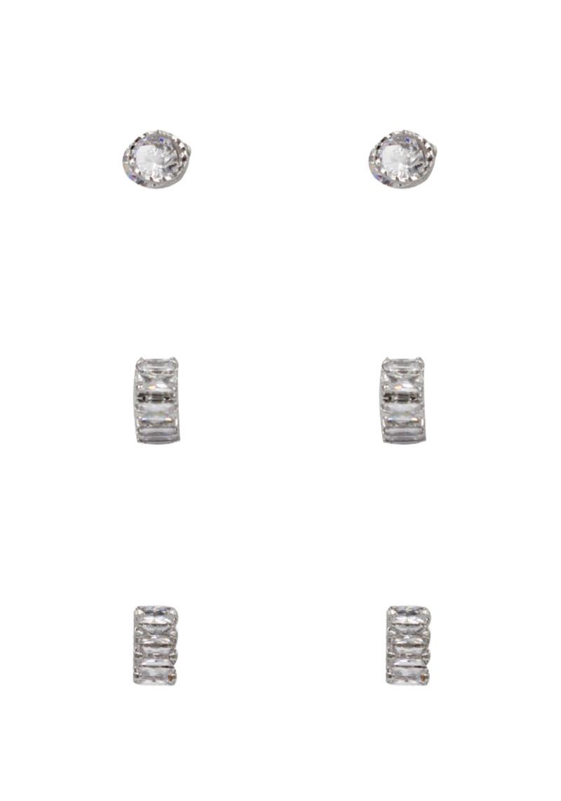 RHINESTONE STUD EARRING 3 PAIR SET