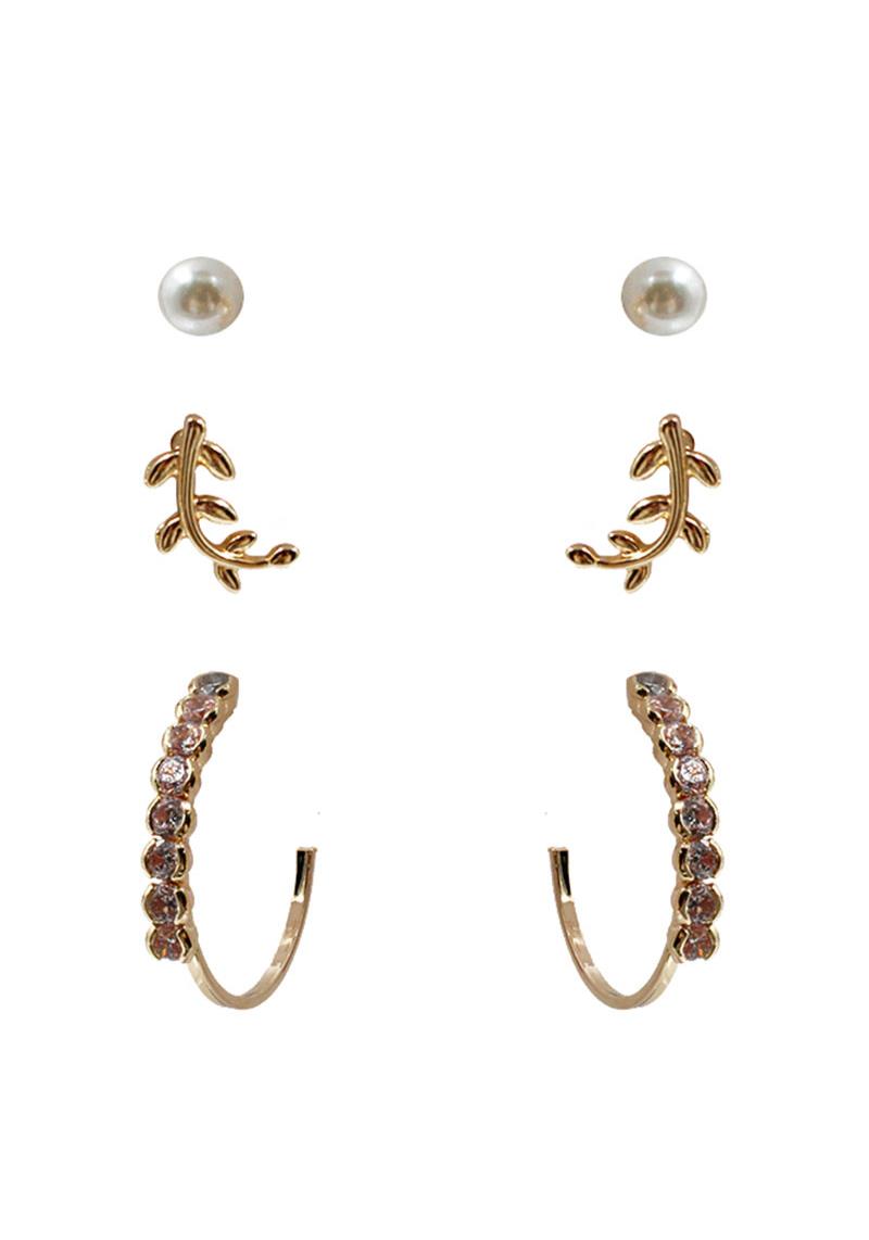 RHINESTONE STUD EARRING 3 PAIR SET