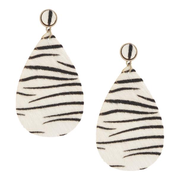 ANIMAL PRINT GENUINE LEATHER TEARDROP EARRING