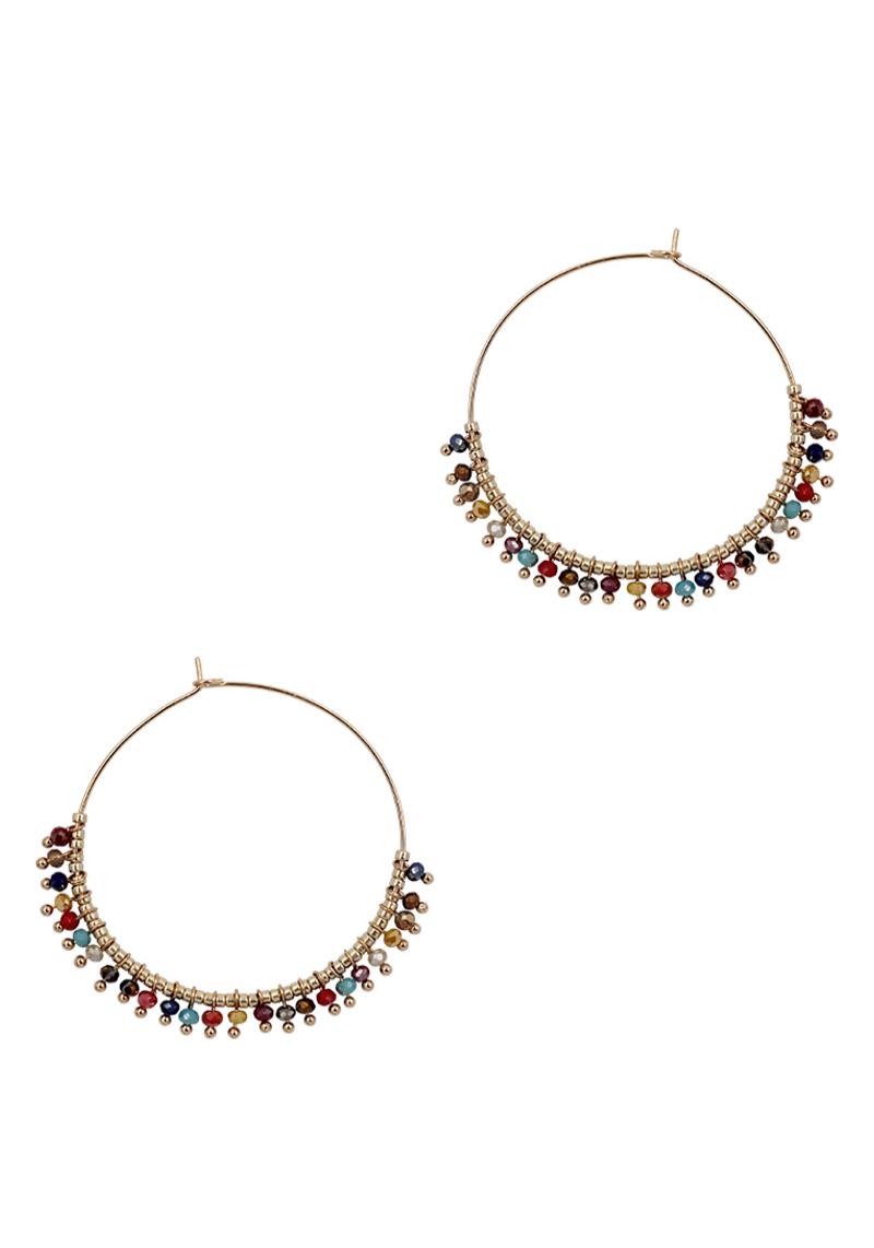 SEED BEAD METALLIC MIX CIRCLE HOOK EARRING