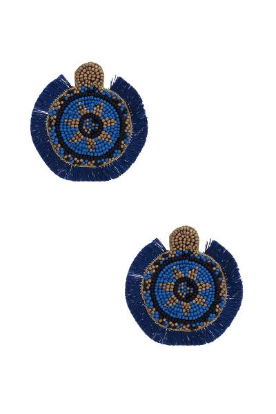 SEED BEAD TASSEL EDGE ROUND EARRING