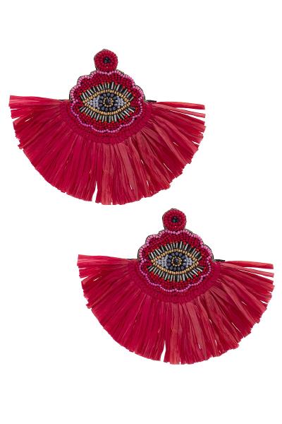 EYE SEED BEAD RAFFIA FAN EARRING