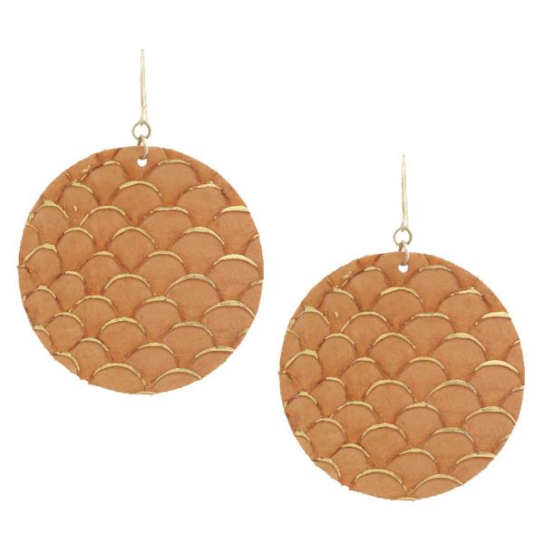 ROUND GENUINE LEATHER DANGLE EARRING