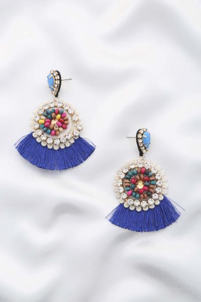 SEED BEAD TASSEL FAN DANGLE EARRING