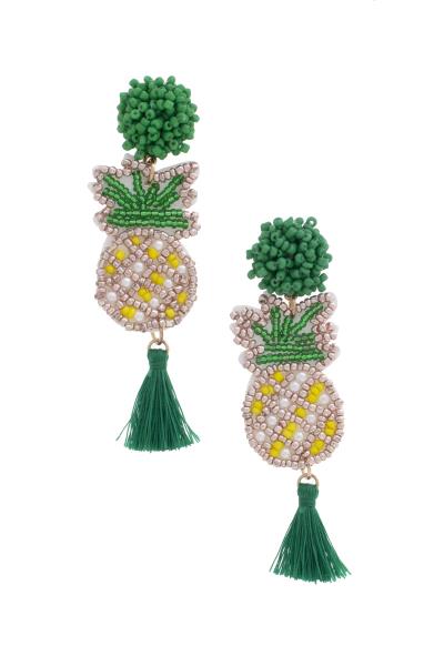 PINEAPPLE SEED BEAD TASSEL DROP EARRING