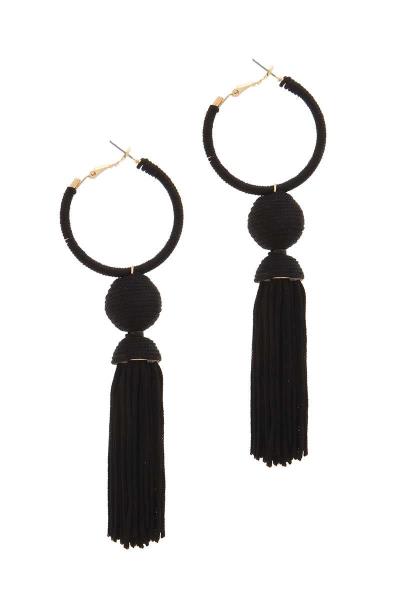 SEED BEAD TASSEL HOOP EARRING