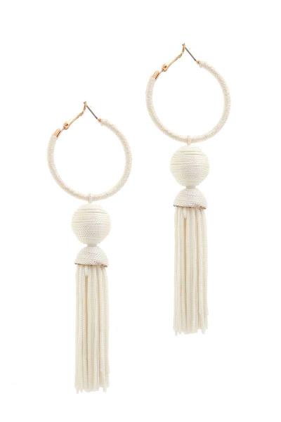 SEED BEAD TASSEL HOOP EARRING