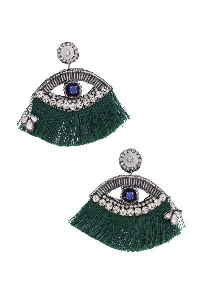 EYE RHINESTONE TASSEL POST EARRING