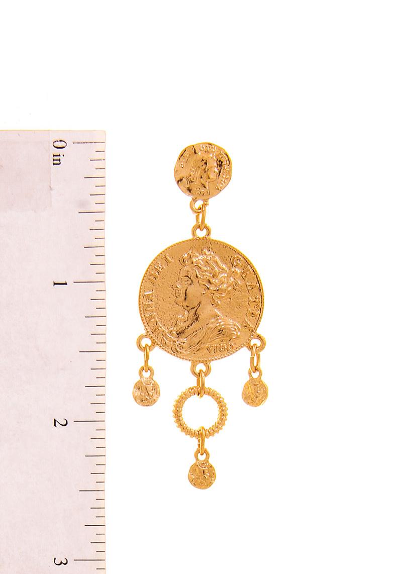 ANCIENT COIN DESIGN CIRCLE POST DROP EARRING