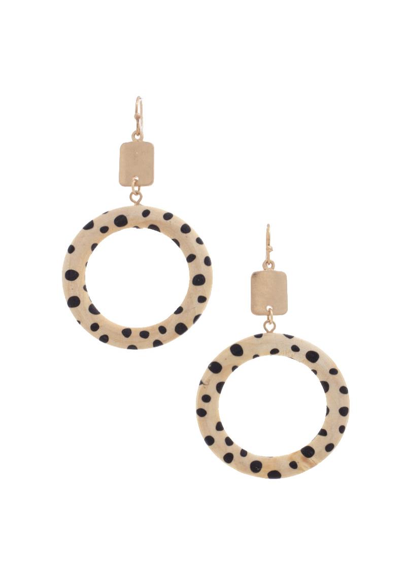 POLKA DOT WOODEN RING DROP EARRING