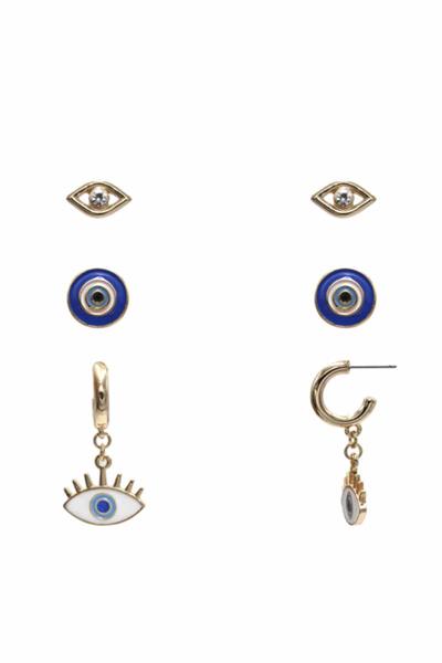 METAL EVIL EYE STUD EARRING  3 PAIR SET