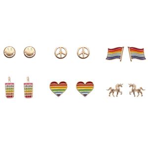 HAPPY PEACE LOVE DRINK FLAG HORSE 6 PC EARRING SET