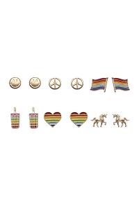 HAPPY PEACE LOVE DRINK FLAG HORSE 6 PC EARRING SET