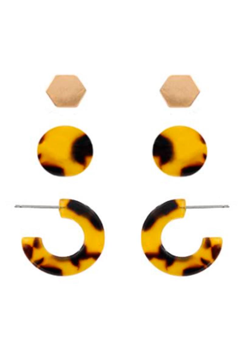 MULTI STYLE ACETATE STUD MINI 3 PAIR EARRING