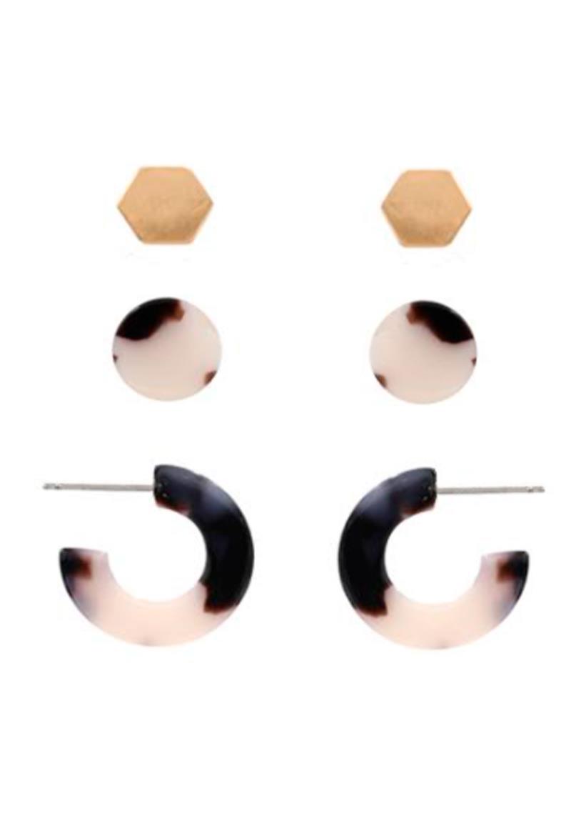 MULTI STYLE ACETATE STUD MINI 3 PAIR EARRING